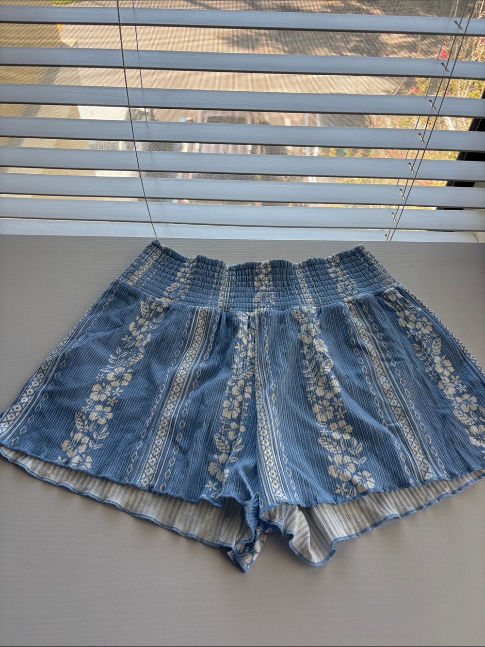Ocean Drive Blue and White Floral High-Waist Shorts